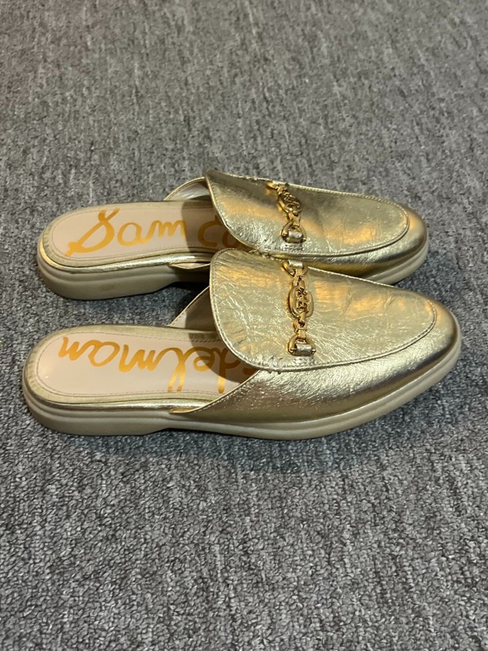 Sam Edelman Kira Mule Size 7 Leather Gold Slip On Moc Toe Loafer